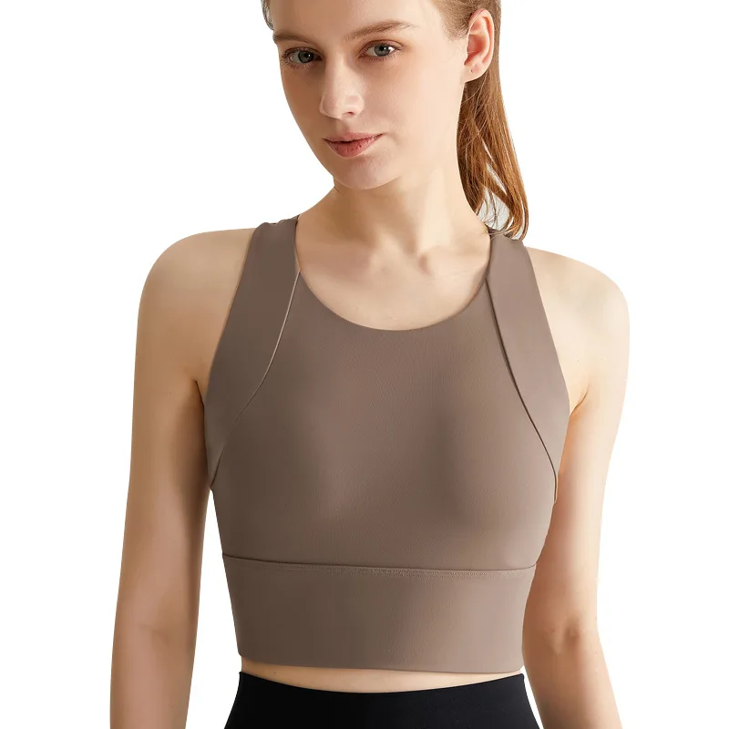 

Yoga vest with integrated cup, shock-absorbing and breathable back, fitness top with chest cushion, sports bra for women