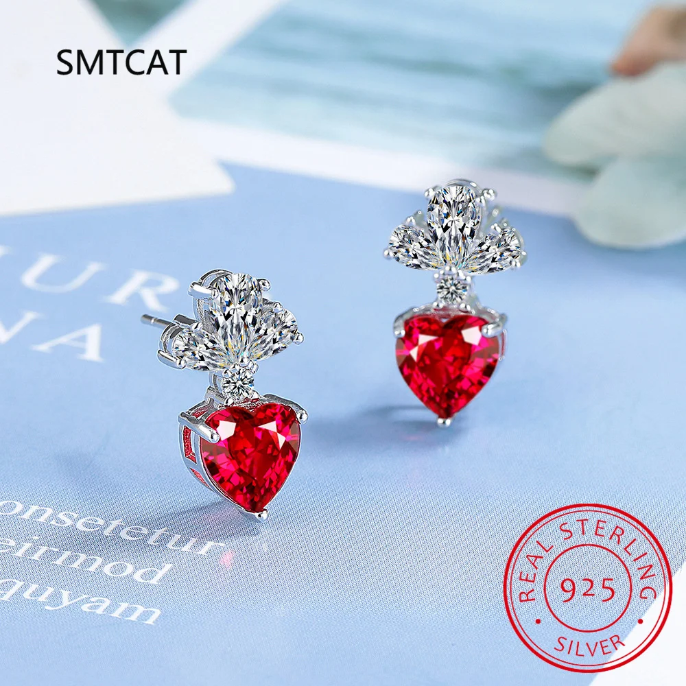

Heart Genuine Natural Garnet Red Ruby 925 Sterling Silver Stud Earring for Women Fashion Statement Pear Gemstone Jewelry Brincos
