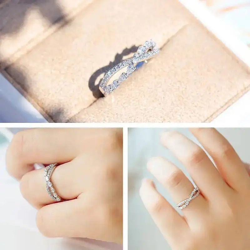 Huitan Ästhetischer Kreuz-Design-Ring für Frauen, tägliche Verlobung, elegante Accessoires, eingelegte glänzende CZ, anmutiger Party-Schmuck