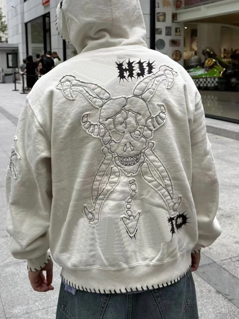 

Collaboration Devil Pattern Embroidery Hooded Sweatirt Zip up Long Sve ex Cotton Polyester Blend Warm Couple Hoodie