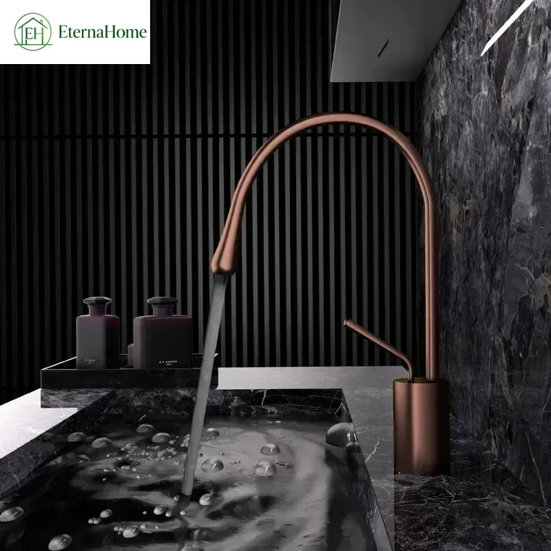 Rose Gold Brass Bathroom Faucet Hot Cold Mixer Tap 360° Swivel for Vessel Sink Island Bar Vanity