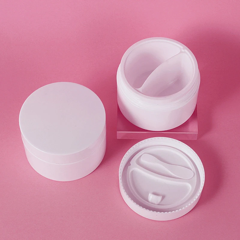 100g Dubbel Raster Lege Gezichtscrème Pot Met Lepel Plastic Hervulbare Oogcrème Doos DIY Reizen Draagbare Ronde Cosmetische container