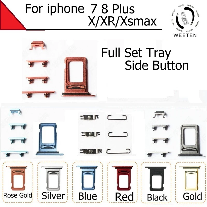 مجموعة كاملة من صينية بطاقة Sim لزر كتم الصوت والطاقة وحجم الصوت مع حلقة مقاومة للماء لهاتف iPhone 7 8 plus X XS MAX XR أجزاء حديد معدنية صغيرة #1