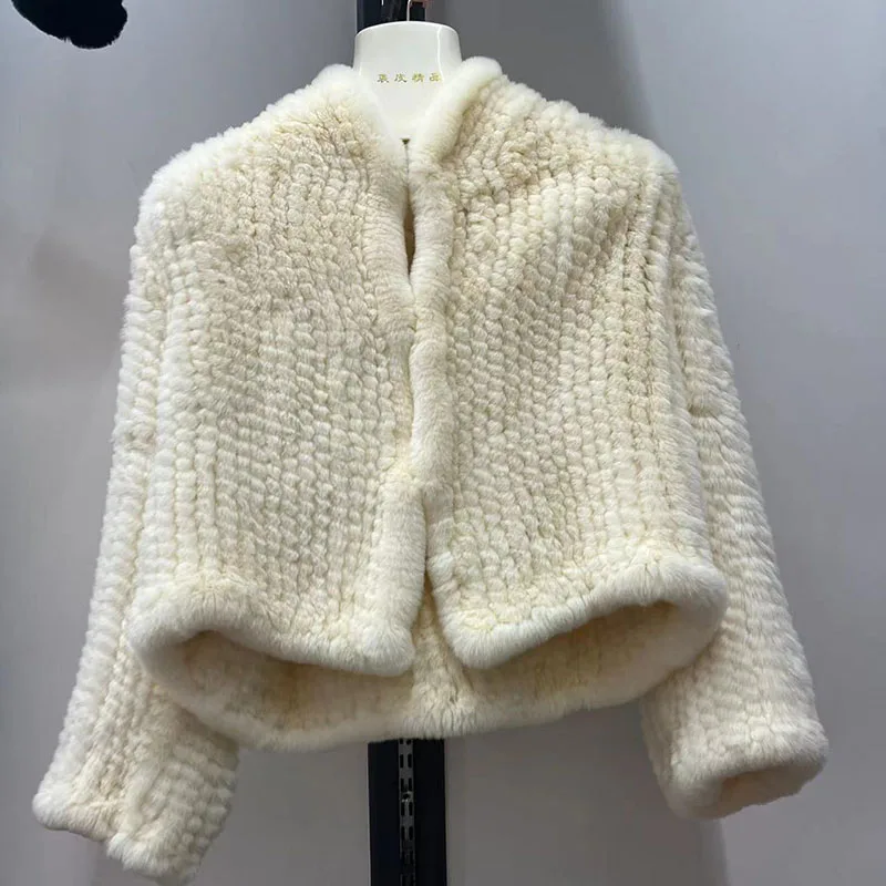 Cappotto con cappuccio in vera pelliccia di coniglio Rex lavorato a maglia invernale da donna moda femminile giacche di pelliccia genuina calda capispalla in pelliccia di coniglio naturale femminile