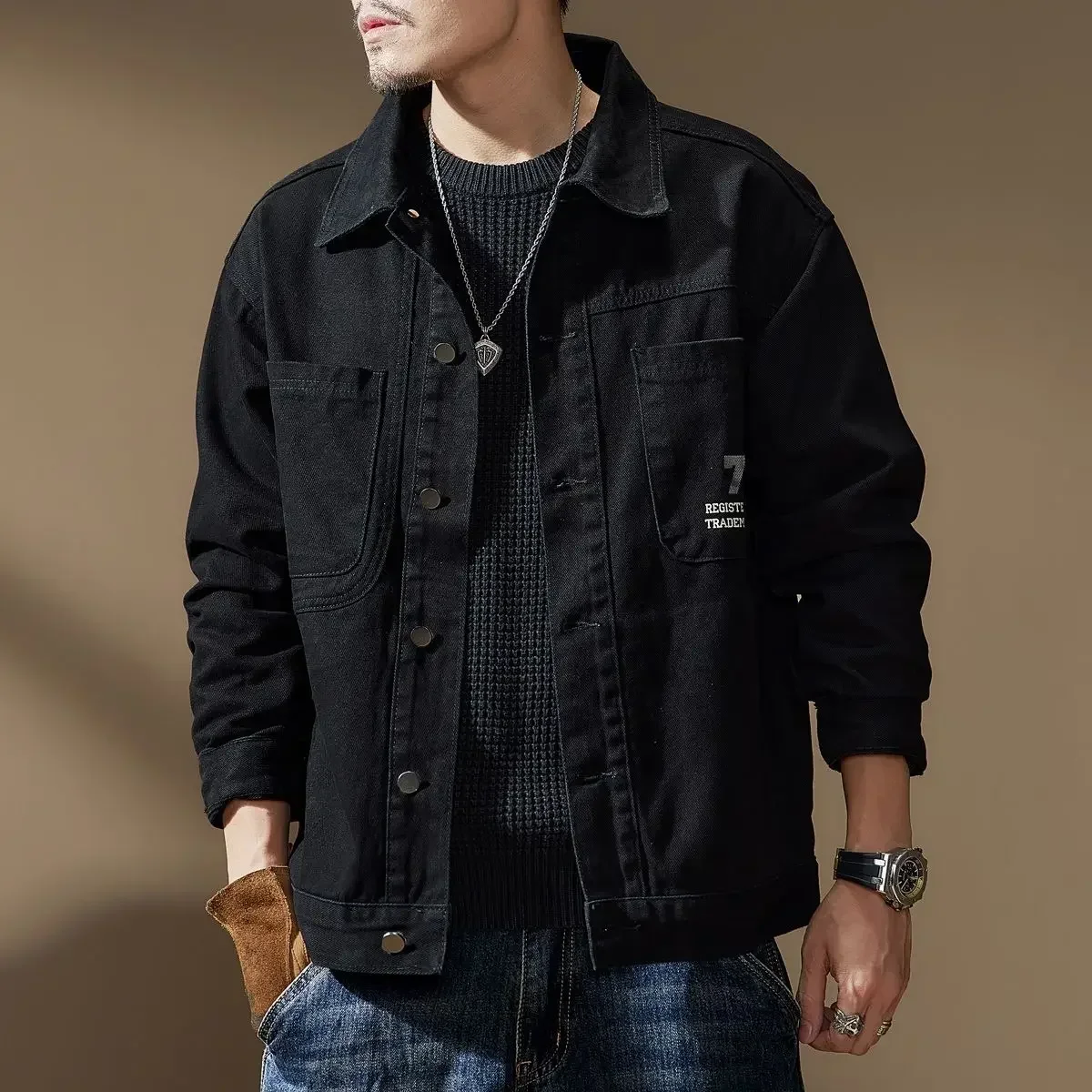 With Print Trendy Loose Cowboy Coat for Men In Lowest Price Low Cost Designer Clothing Size L Cheap Stylish S Denim Jackets Man