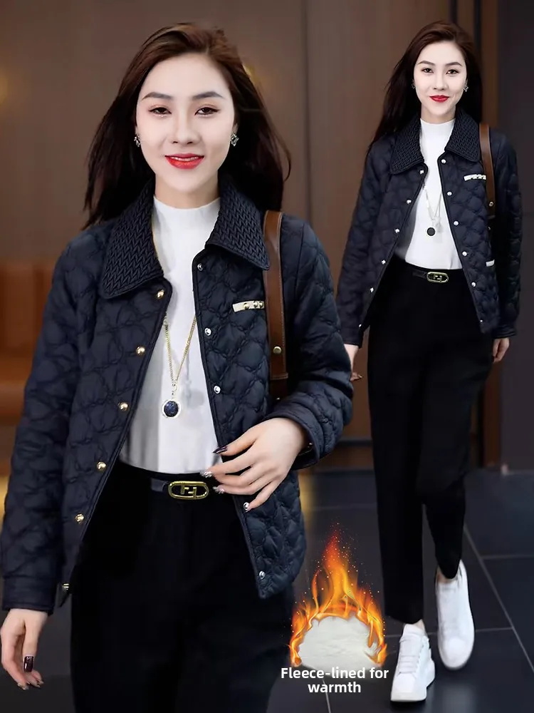 Faionable ort Quilted Cotton Jaet Women's Turn-down Collar Metal Buttoned Outerwear Korean Sle Loose Fit Winter Coat