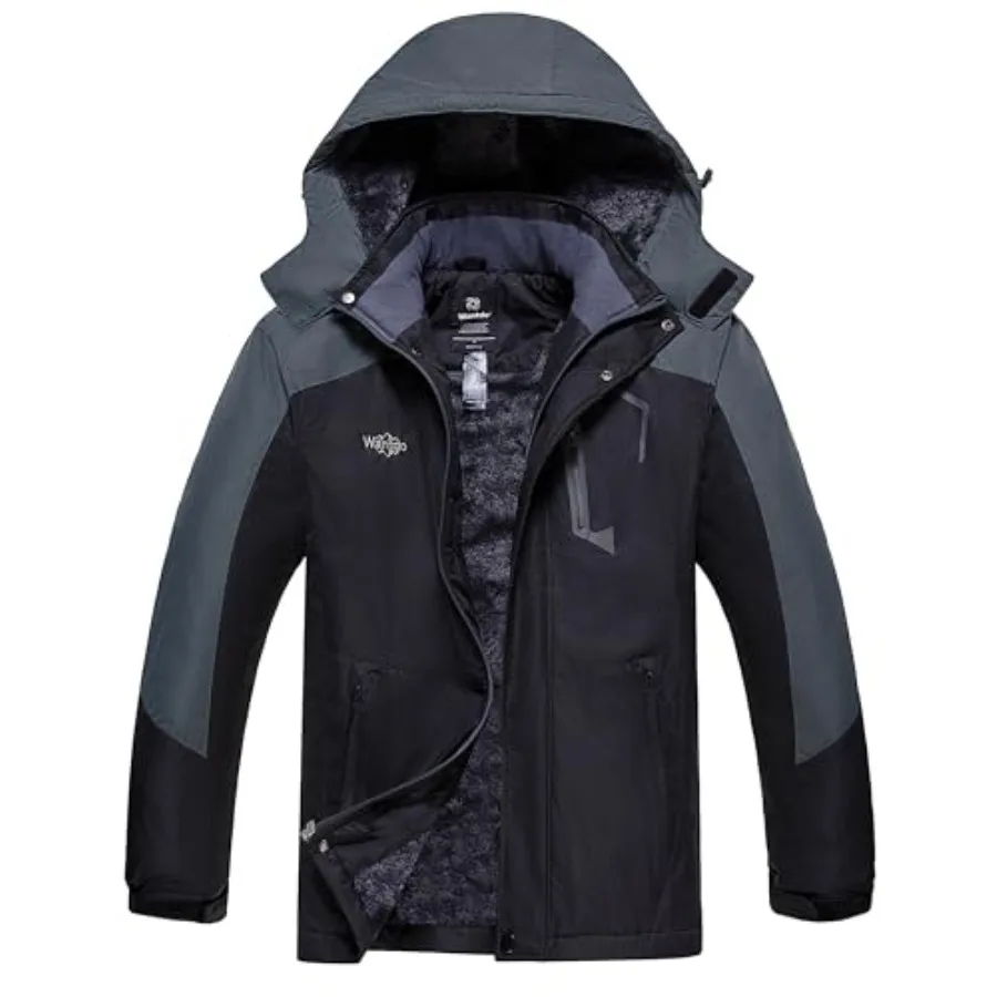 wantdo Men's Mountain Waterproof Ski Jacket Windproof Rain Jacket Winter Warm Hooded Coat