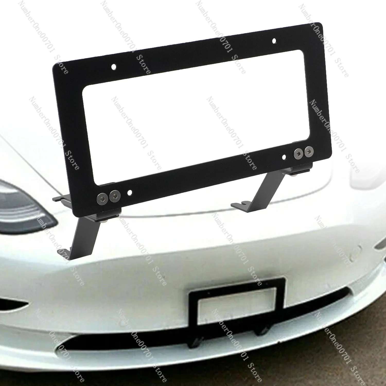 No-Drill License Plate Frame for Tesla Model 3/Y, US Standard Aluminum Bracket, Front Mount with Anti-Theft Lock