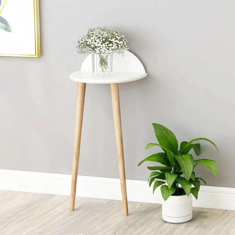 Small coffee table - Solid wood ballet-inspired side table, unique shape for bedside or porch, simple corridor shelf