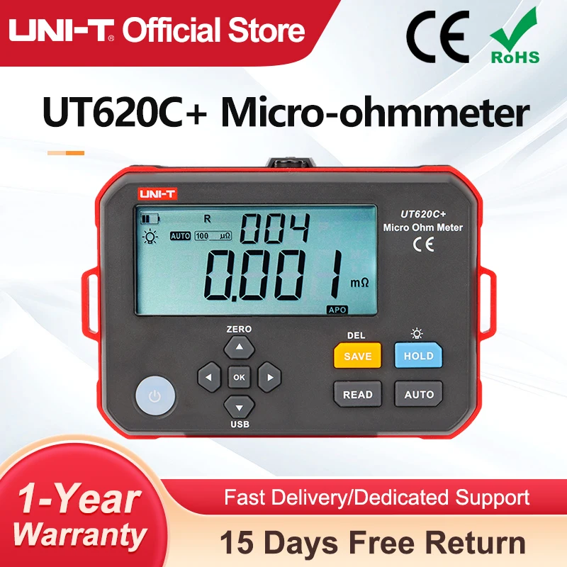 UNI-T Micro Ohm-meter UT620C+ 0,001 mΩ ~ 300,0KΩ Digitale DC-tester met lage weerstand Isolatietest LCD-scherm IP54
