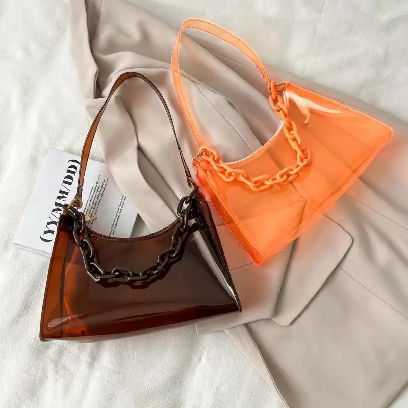 Hot Sale Clear Jelly Shoulder Bag For Women, Y2K Small Zipper Underarm Purses Fashion Handbag Clear Underarm Bag Shoulder Bag