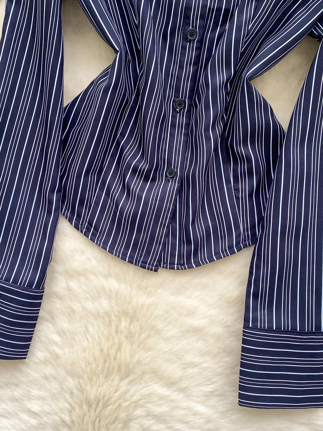 Faionable Striped Long Sve da donna irt Commute Sle Slim Fit Color Blo irt Fibra di poliestere traspirante Versione coreana