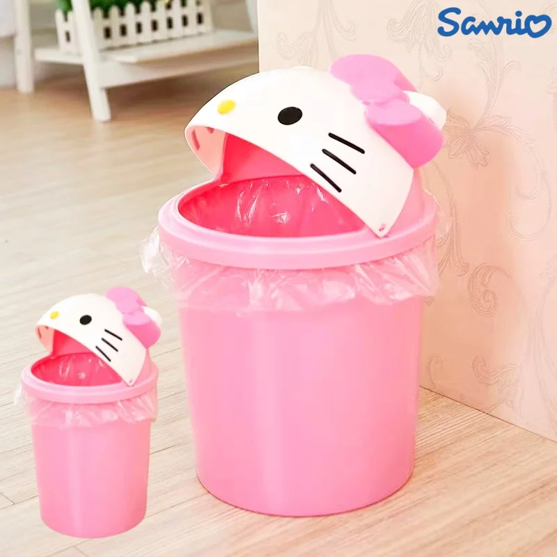 

New Sanrio Hello Kitty Dustbin Trash Can Rubbish Bin Garbage Binsanrio Kawaii Trash Paper Basket Can Living Room Bedroom