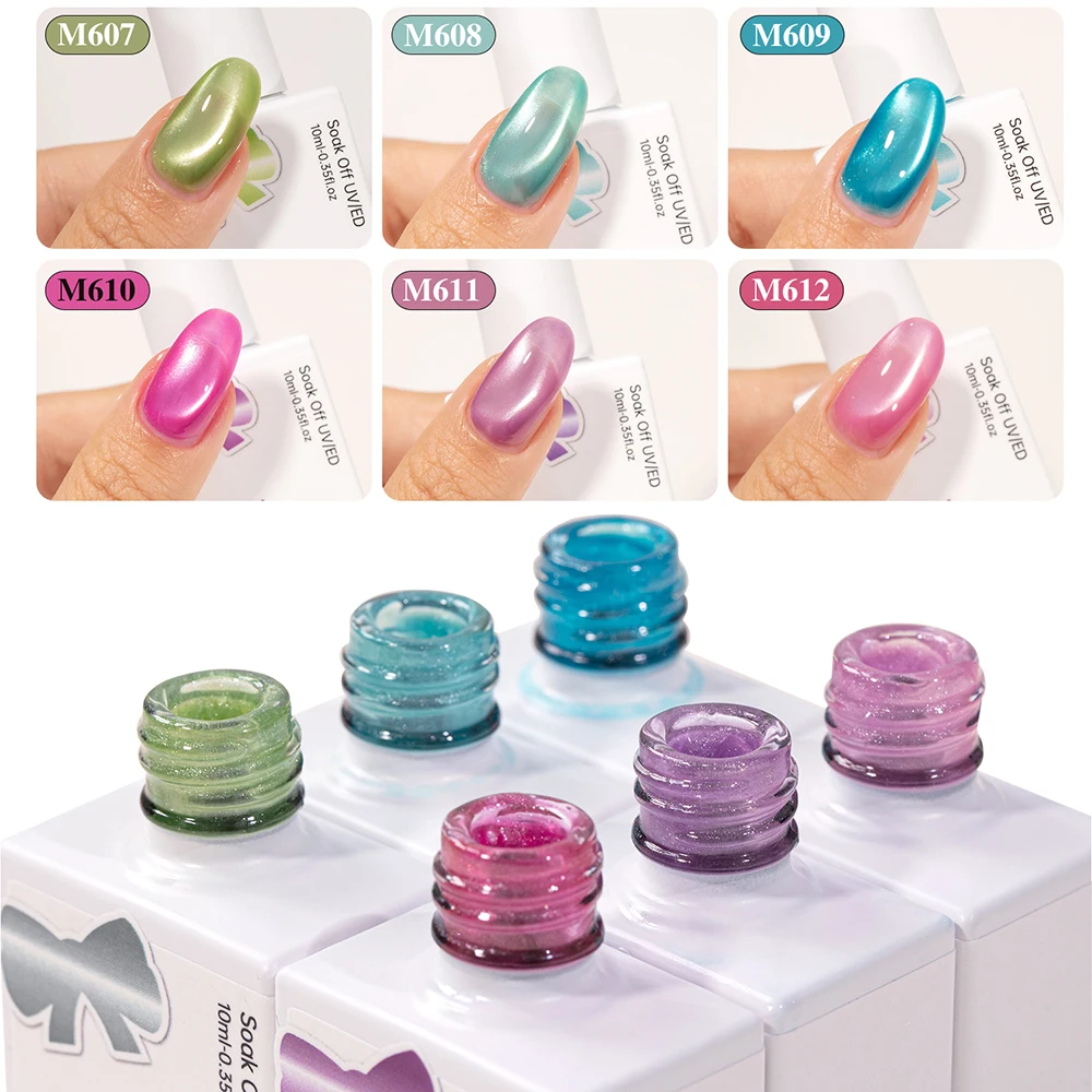 Vendeeni 6 Farben/Set Glasperlen Kristall Katzenaugen Gel Nagellack Magnetisch Halbtransparent Jelly UV LED Gel Lack mit Display – Detail 4