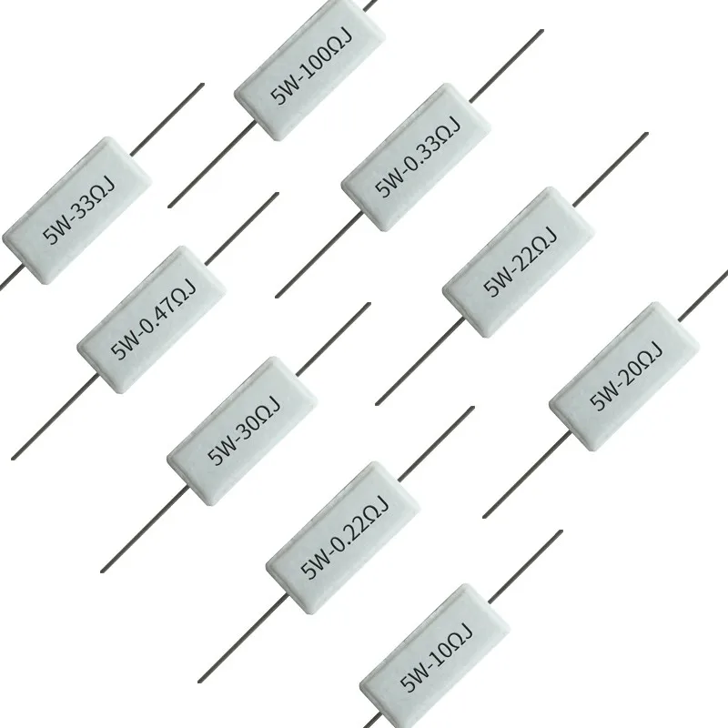 10 Cái 5W 5% Xi Măng Điện Trở Điện Chống 0R47 0R5 0R6 4R 4R3 4R7 5R 5R1 4 4.3 4.7 5 5.1 43 47 50 51 470 510 R K Ohm