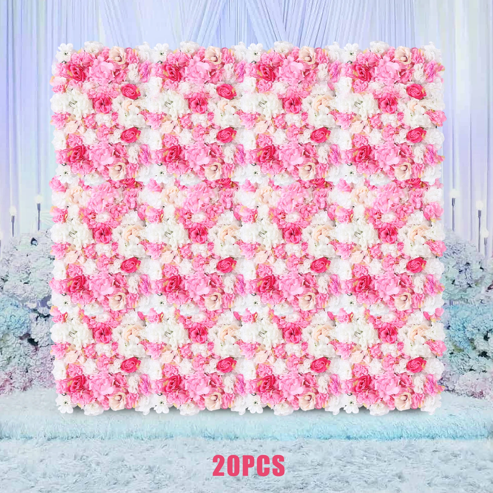 20 Pieces Artificial Flower Wall Silk Flower Durable Panels Champagne White & Pink Rose Panel Floral Decor