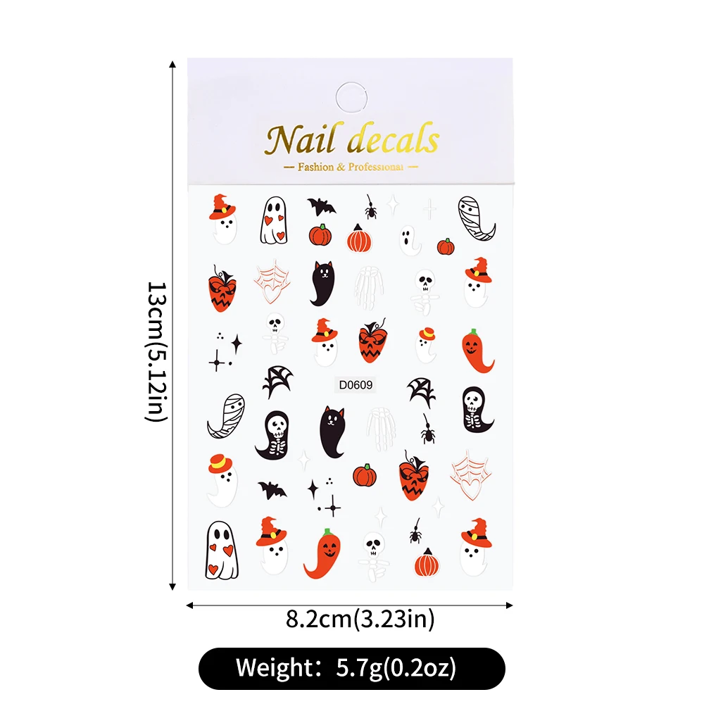 1Pc/10*8Cm Glow In The Dark Halloween 3d Nail Stickers Schattige Lichtgevende Pompoen/Ghost Kleefstof Diy Manicure Vingertoppen Decals Cadeau