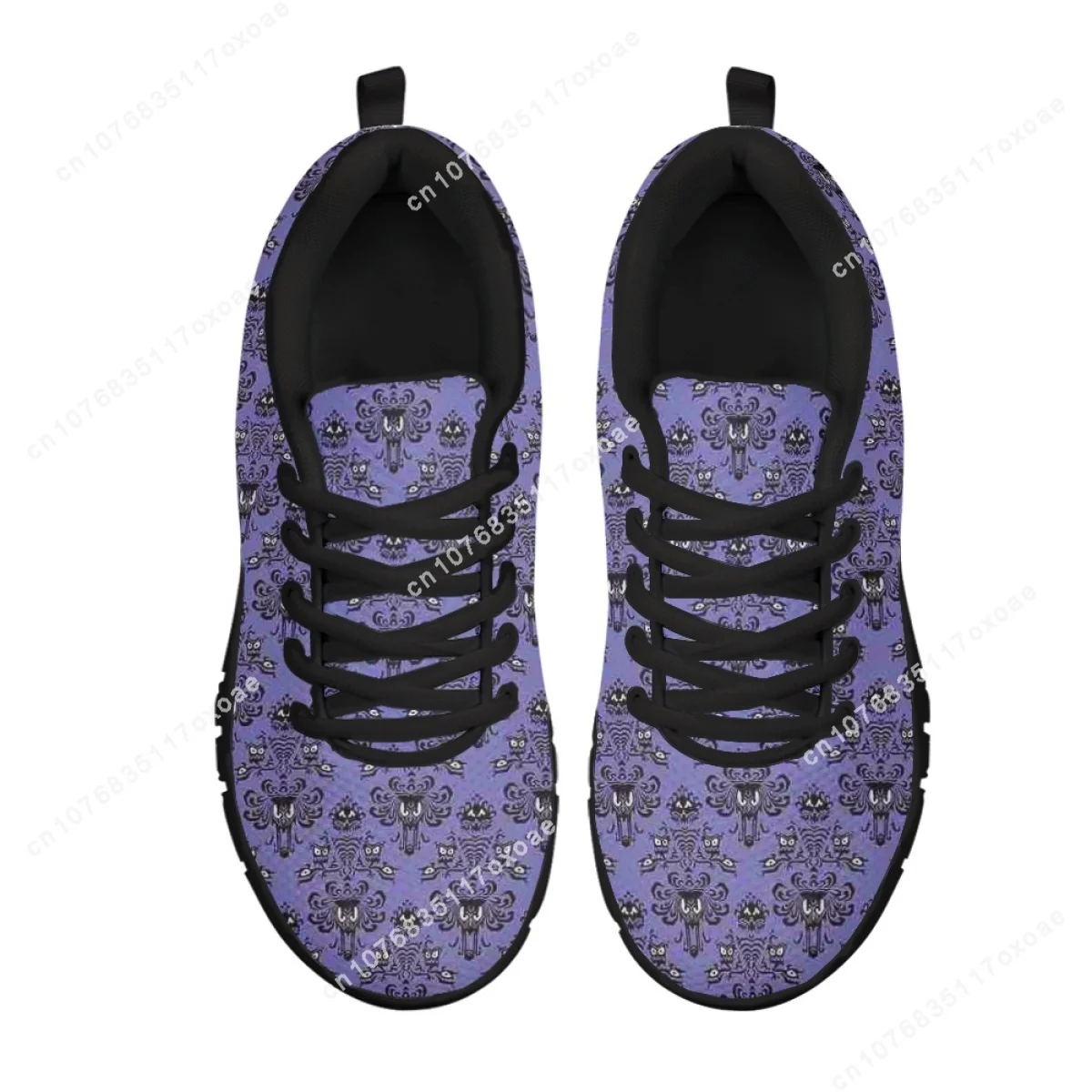 2023 Casual Shoes For Women Purple Haunted Mansion Print Running Jogging Lace Up Workout Ladies Sneakers Flats Shoes