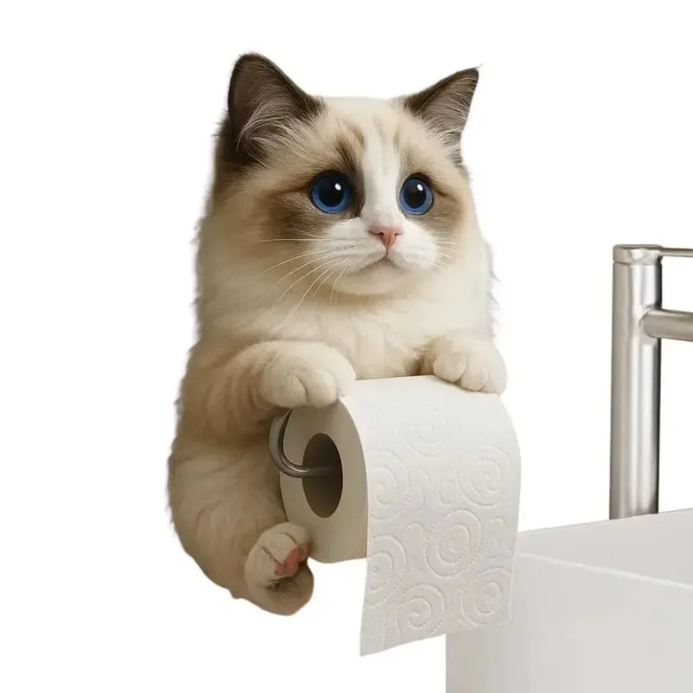 Cute Toilet Paper Holder Cat Toilet Paper Holder Stand Wall Mount Tissue Dispenser Rack Resin Animal Statue Room Decor For