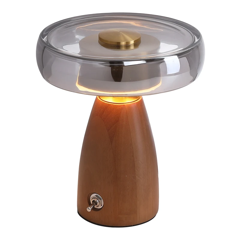 مصباح فطر برأس من الخشب الصلب، مصباح ليلي، ديكور إبداعي، مصباح مكتبي لغرفة النوم، جو منزلي بسيط