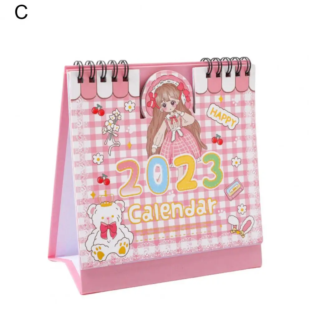 Berguna Desktop Stationery Pink Series Berdiri Flip 2023 Kalender Ringan Kalender Meja Dual Coil Perlengkapan Sekolah