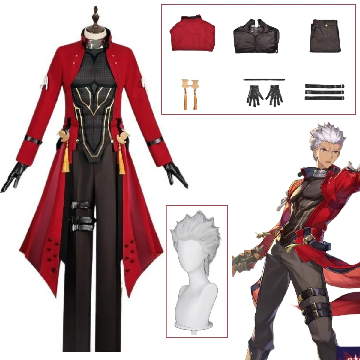 

Аниме Fate Stay Night EMIYA Archer Косплей Красный Простой Мистический Косплей Костюм Короткий Белый 2026 Хэллоуин Рождественские Костюмы