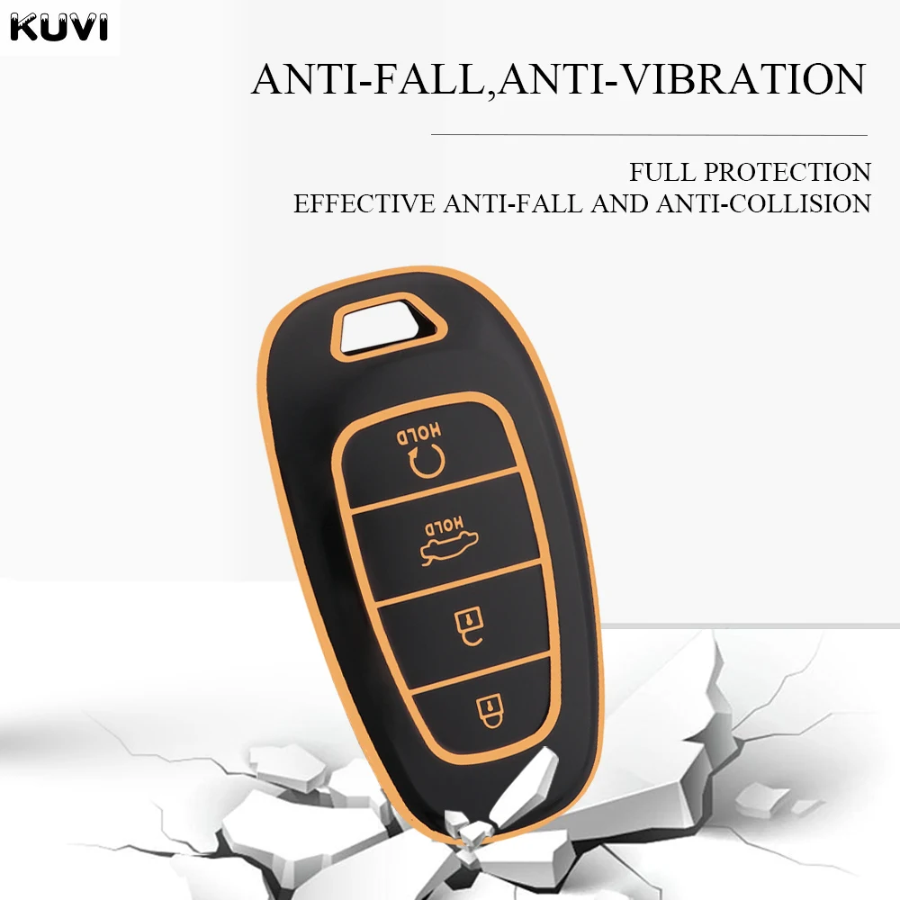 Plating TPU Luxury Car Remote Key Case Cover Shell Fob For Hyundai Santa Fe Tucson 2022 NEXO NX4 Atos Solaris Prime2021 4 Button
