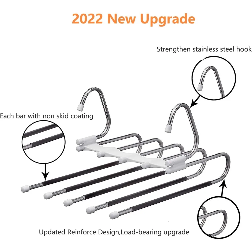 Upgrade Azeroth Pants Hangers 4 Pack Space Saving S-Type Stainless Steel Clothes Pants Hangers,Anti-Slip Design,Clothes Closet