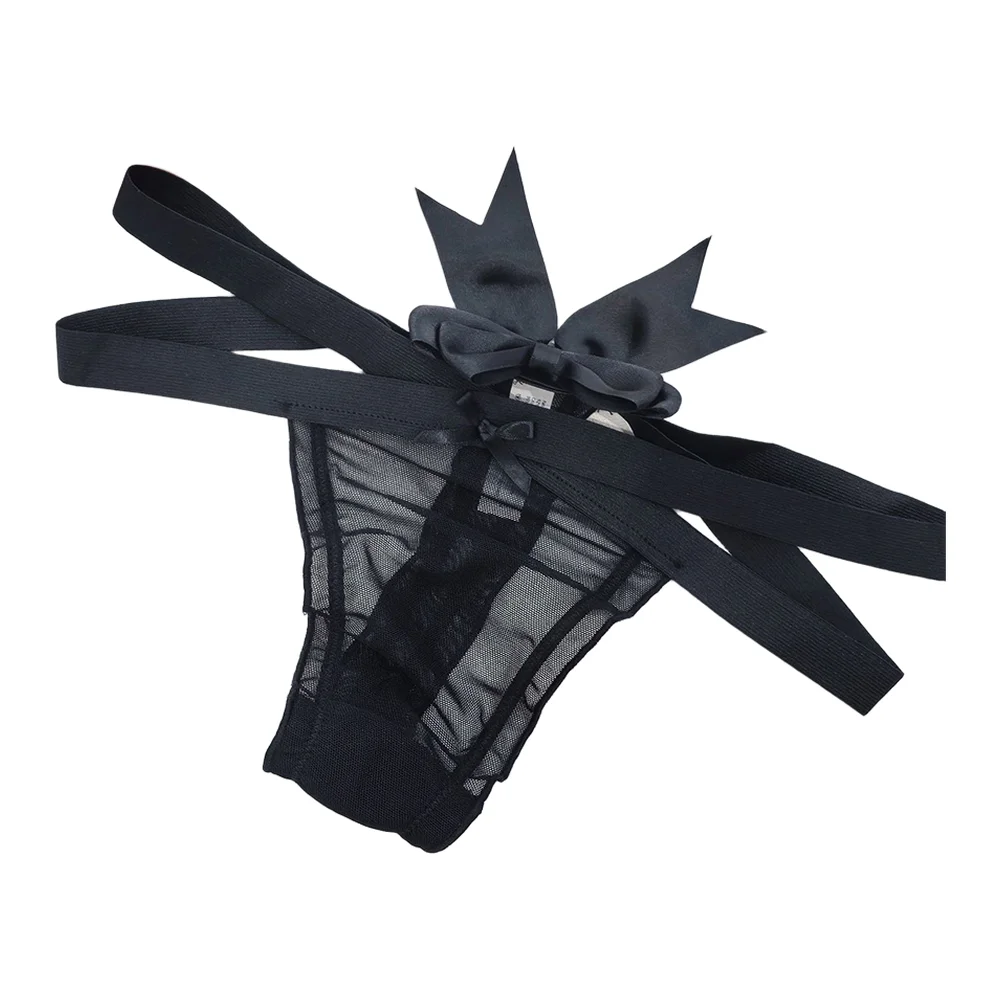 

Comfortable Lingerie Cross-Strap G-strings For Women Thong Big Bow See Through Mesh T-Pant Breathable Panties
