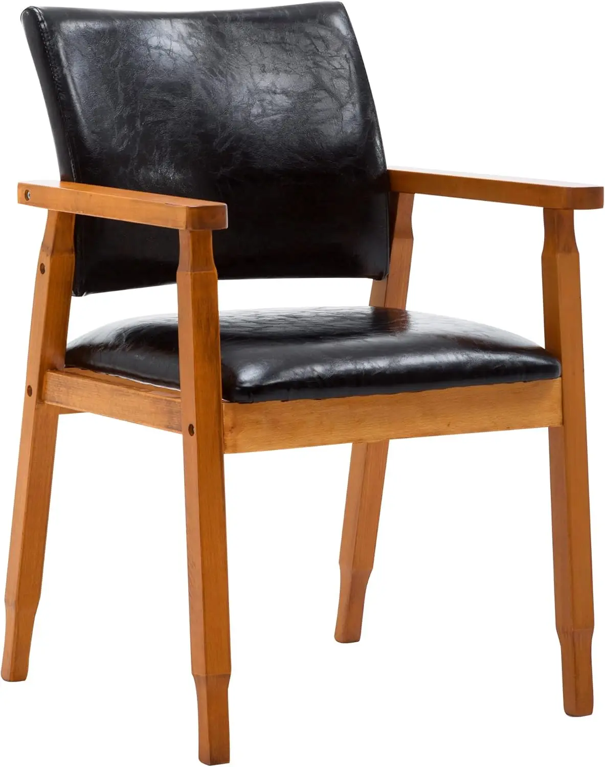 Mid-Century Eetstoel Met Faux Lederen Zitting In Zwart, Fauteuil In Walnoot