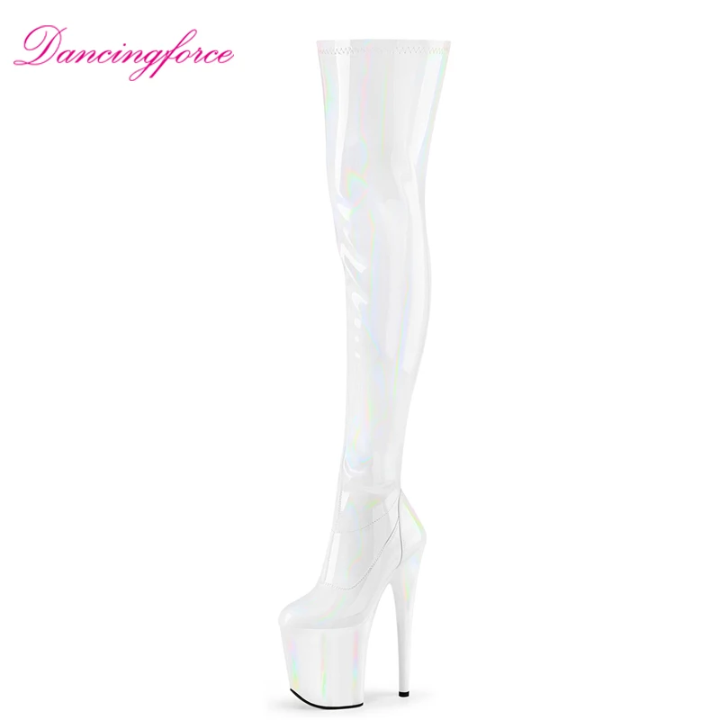 20cm Round Head Over Knee Boots Laser Pu Upper Zipper Fashion Sexy Runway Boots Pole Dance Shoes