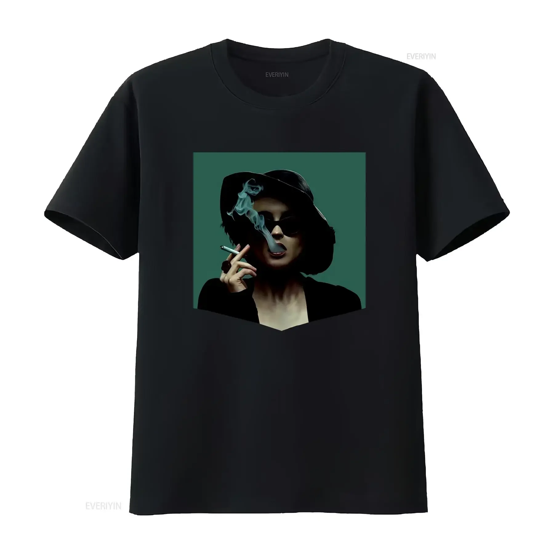 Vintage Gothic Femme Fatale Smoking Lady Print Cool Casual Streetwear T Shirt vintage Washed Breathable Soft fashion Versatile