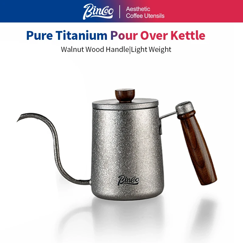 Bincoo Titanium Pour Over Coffee Set with Goose Neck Kettle and Manual Burr Grinder, Complete Portable Coffee Making Kit for