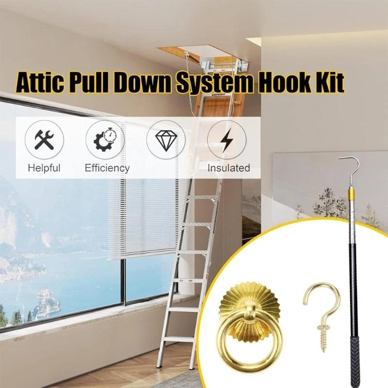R53F Innovative Attic Pull Hook Set พร้อมแท่งและวงแหวนสามเวทีและแหวน