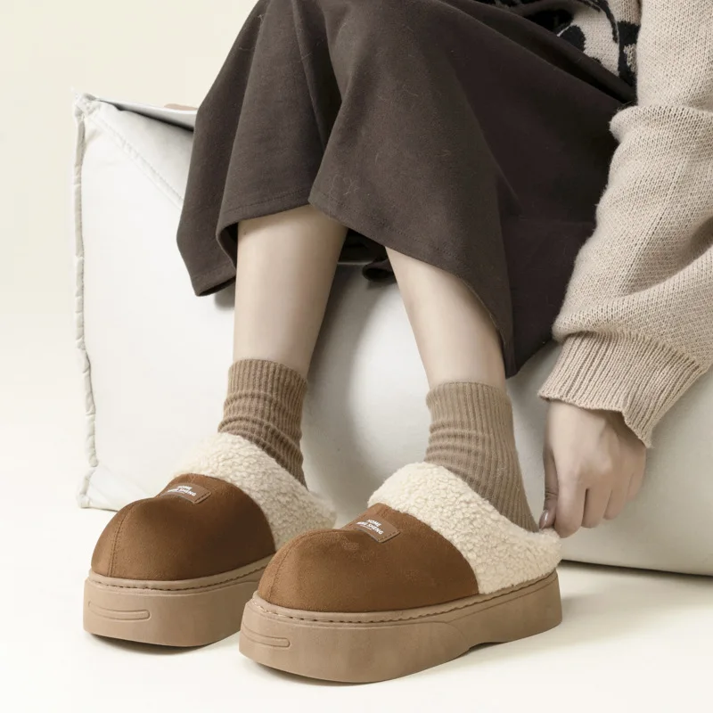 

Retro Thick-soled Cotton Slippers Women's Winter Velvet Warm Indoor Home Versatile Korean Version Cotton Slippers