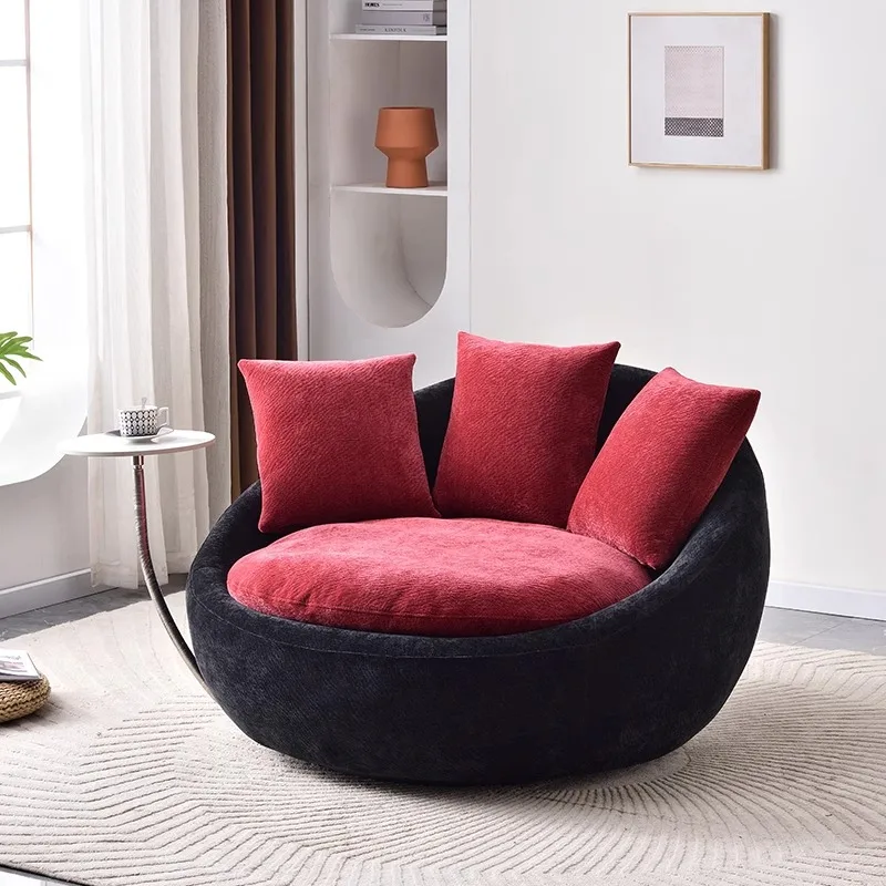 Comfort Lazy Rotatable Single Recliner Chair, Modern Luxury Unique Red Design Leisure Sofa for Living Room Bedroom Decor