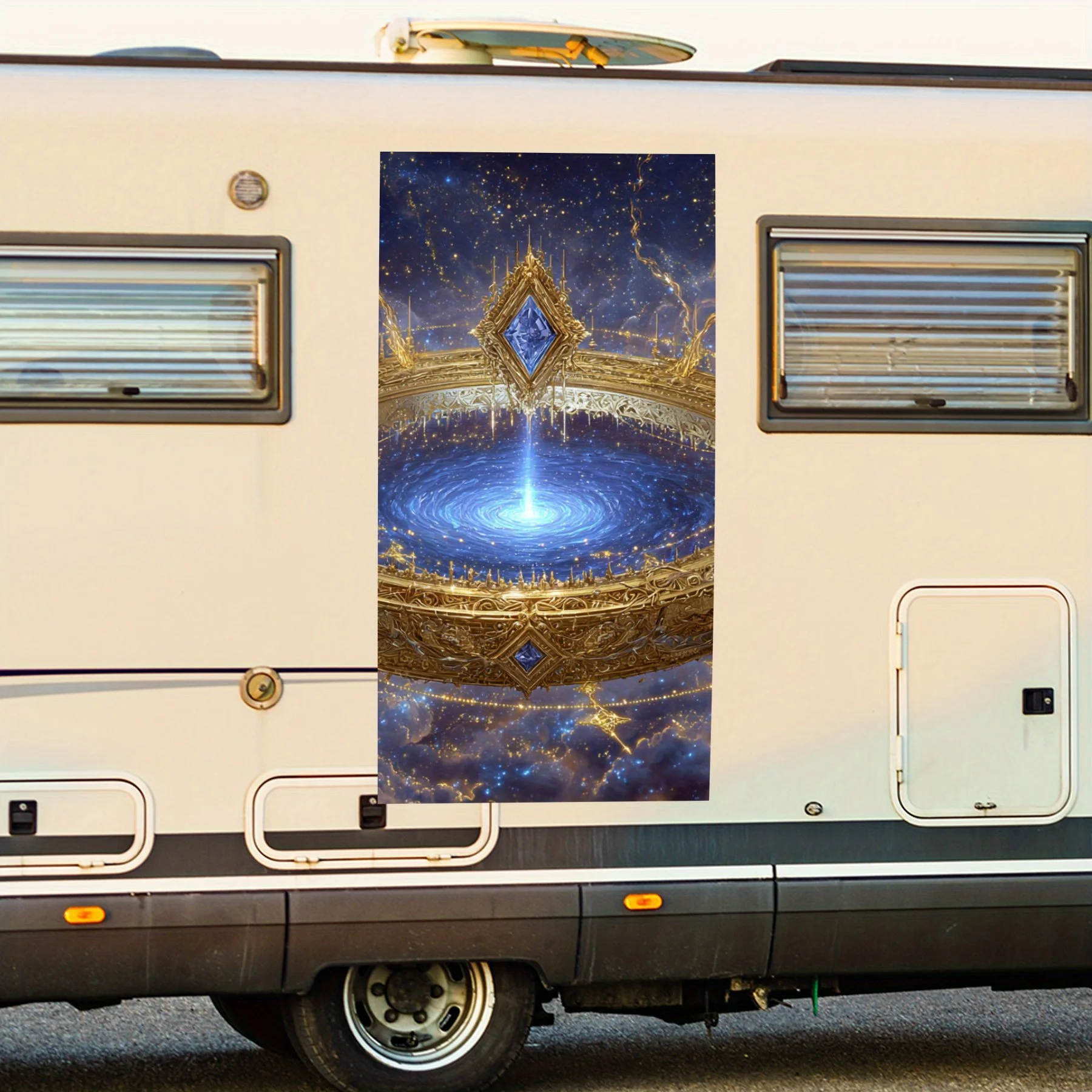 

Fantasy Golden Ring with Lightning,Waterproof Vinyl Decal for RV Side, Self - Adhesive Stickers to Decorate & Protect RV Body, P