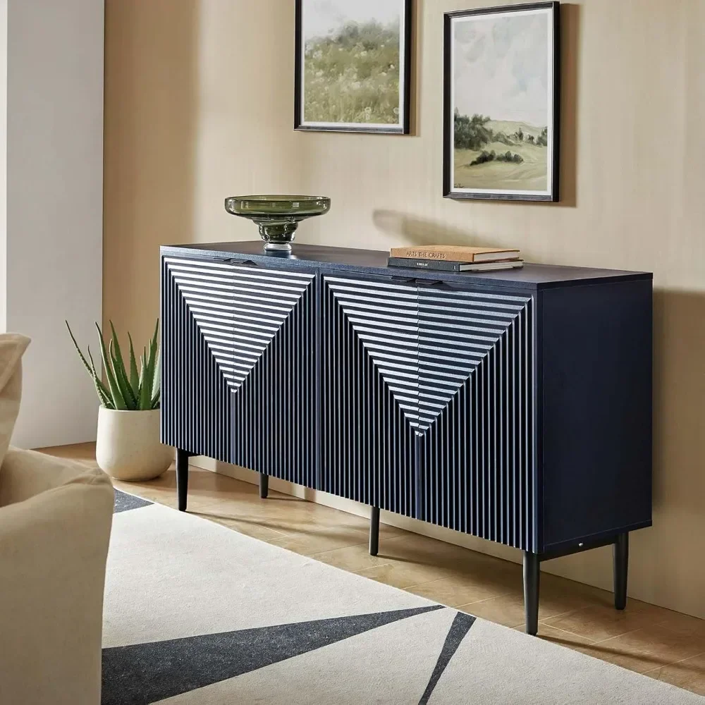 Modern Sideboard with Adjustable Shelf - Stylish Wine Bar with Glass Holder & Concealed Drawer Cabinet