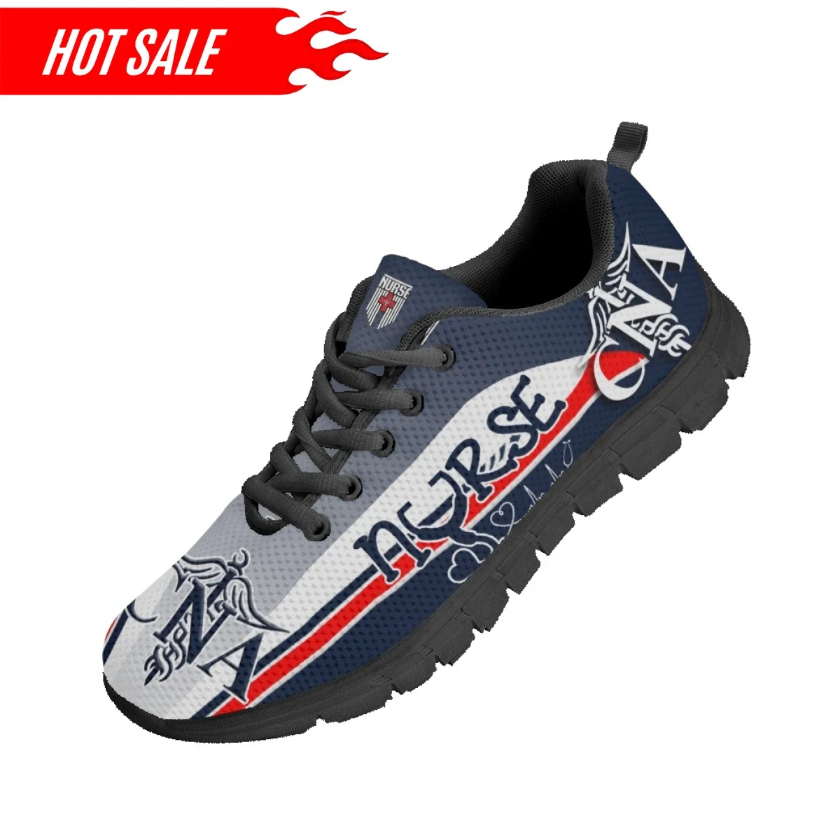 Cute Nurse Cartoon Pattern Flat Shoes for Women Breathable Casaul Mesh Sneakers Lightweight Running Shoes Zapatillas