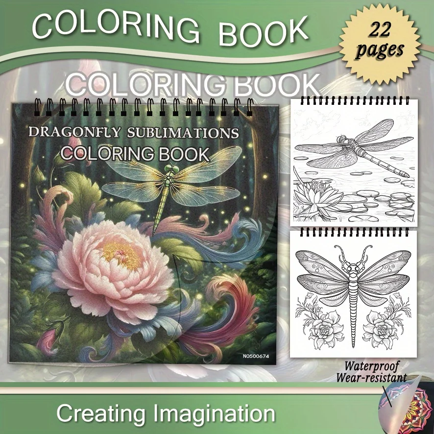 

Книга-раскраска для взрослых с изображением стрекозы - 8,27×8,27 дюймов, 22 страницы. Искусство с изображением стрекоз и цветов. Элегантный подарок