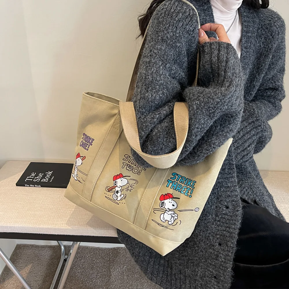 Snoopy Anime Canvas Bags Kawaii Cute Cartoon Handbags Casual Fashion Tote Commuter Bags Female Satchel Backpacks Birthday Gifts