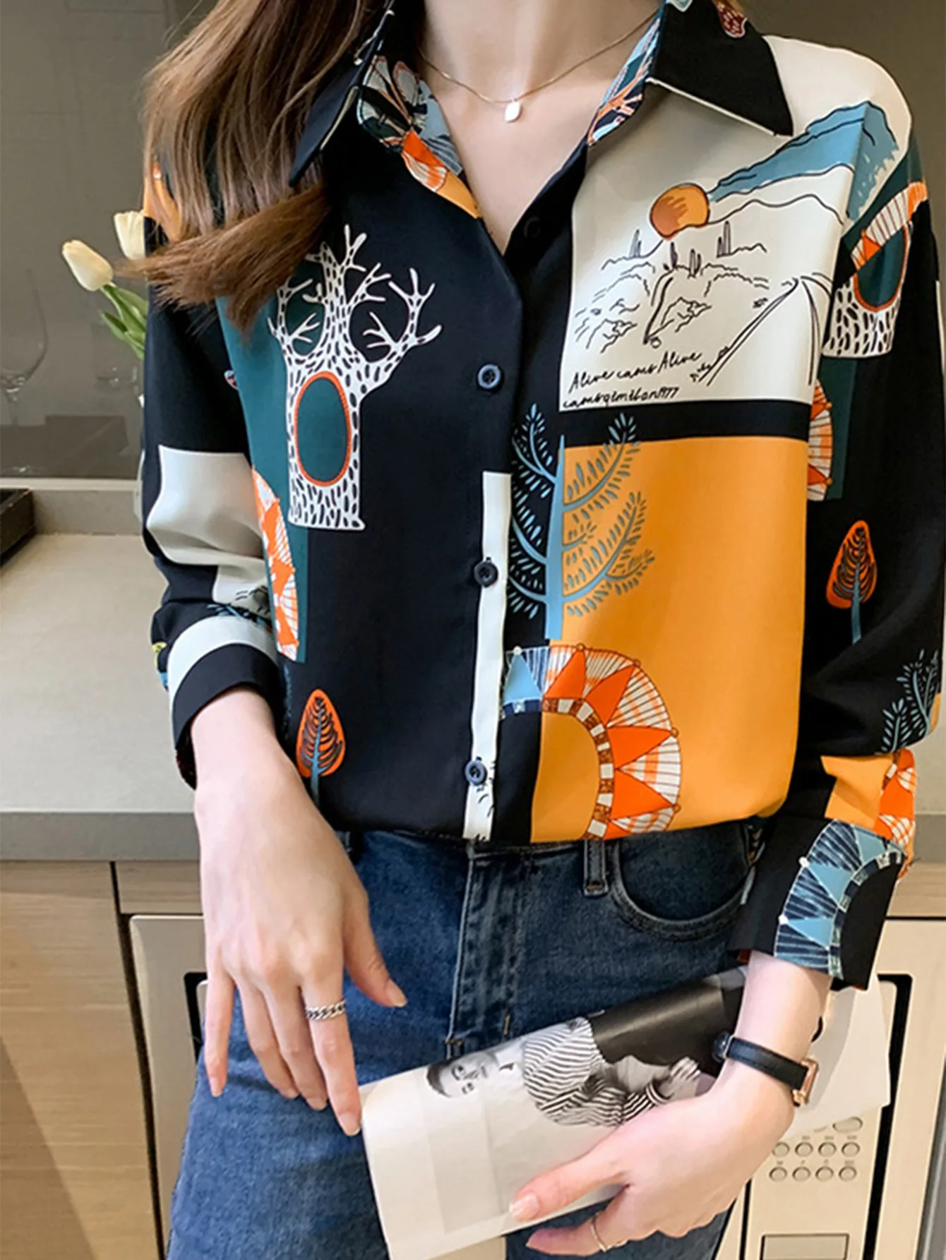 เสื้อเชิ้ตติดกระดุมแฟชั่นอเนกประสงค์สำหรับวันหยุดพักผ่อนฤดูใบไม้ร่วง/ฤดูหนาว ปี 2025 เสื้อผ้าผู้หญิง