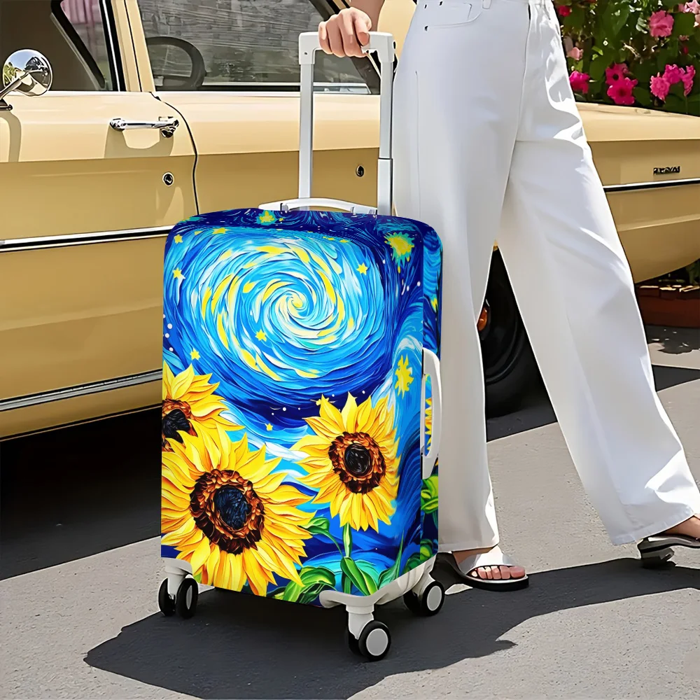 

1PC Van Gogh Style Sunflower Print Luggage Cover for luggage sizes 18-32 inches; dust and elastic travel accessories to effectiv
