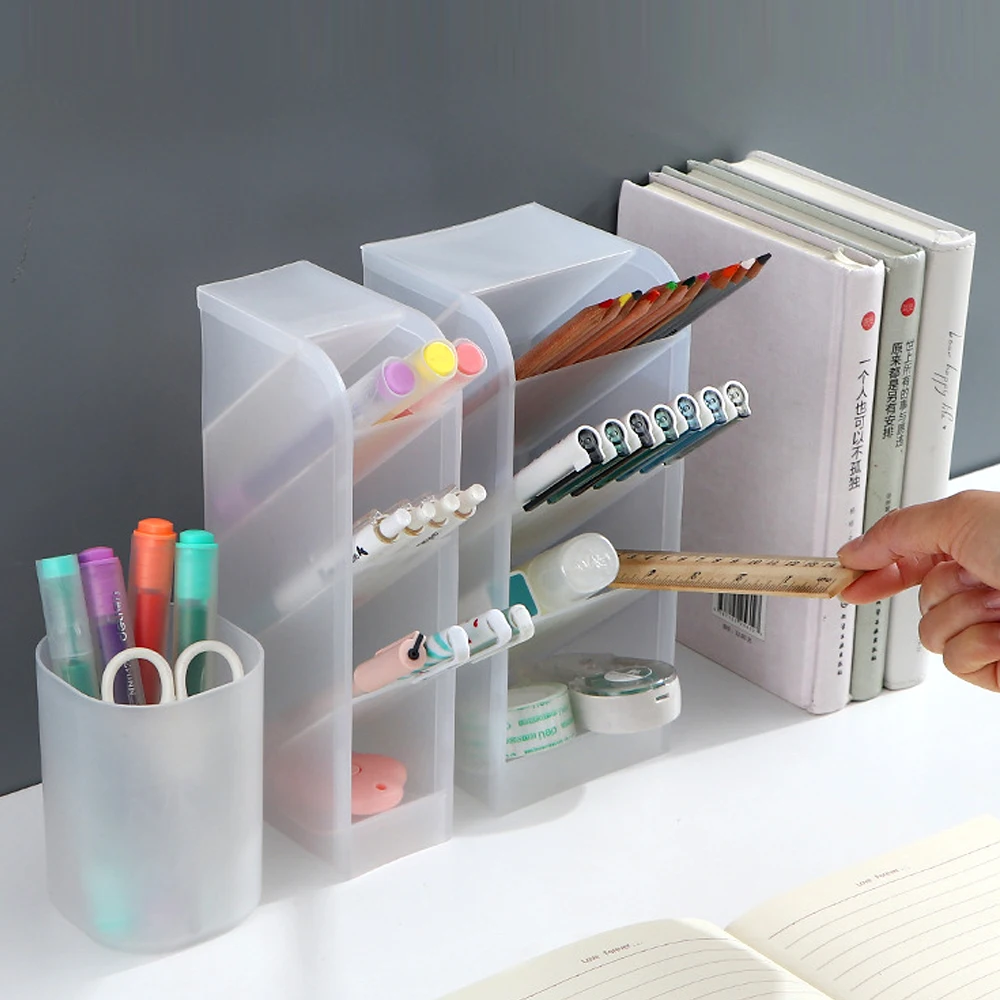 Oblique Insertion Type Stand For Pen Desktop Shelf Organizer For Cosmetics Makeup Brush Storage Box Office Stationery Organizer