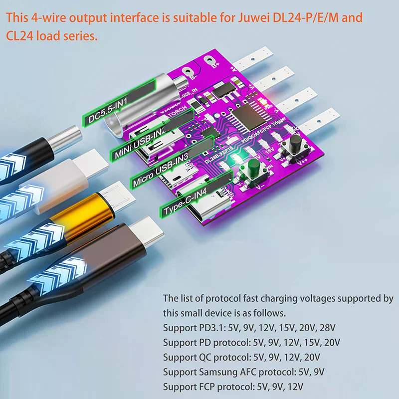 Type-C PD3.1 Fast Charging Protocol Test Board 4-Wire Voltage Meter Deceiver 140W Charger Aging Tool for DL24 Load Tester