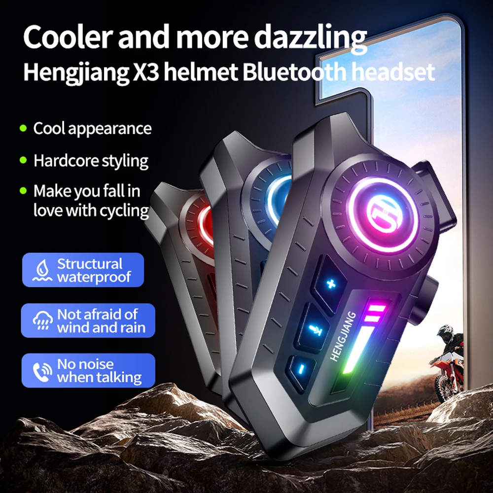 

X3 Motorcycle Bluetooth 5.4 Helmet Headset Tri-Colorful Lights Earphone IPX6 Waterproof Support Connecting 2 Phones Same Time