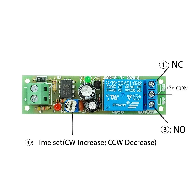 

Adjustable Time Delay Relay Module 5V/12V/24V 10s-200S Monostable Trigger Timer Switch for Motor/Pump/Lighting Control​ etc