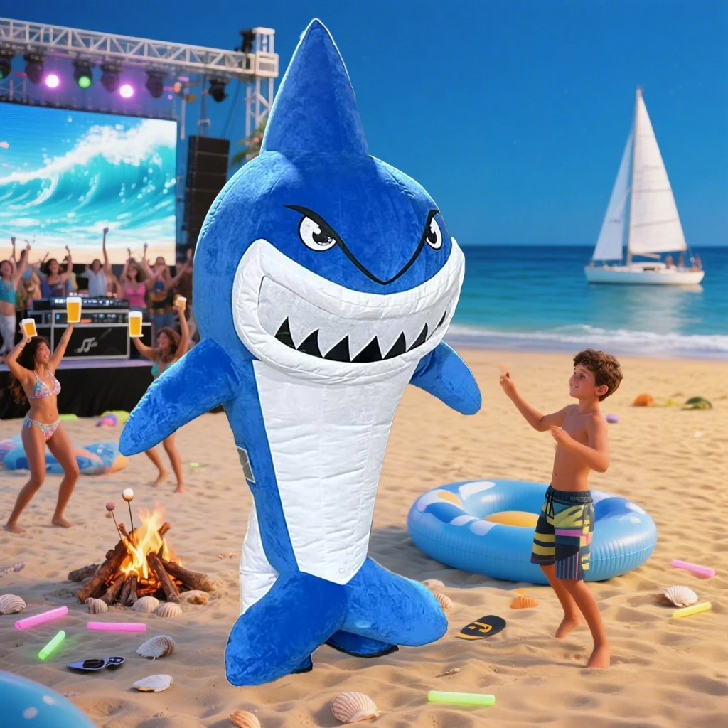 

Miniso Shark Inflatable Costume Mascot Parade Adult Character Cosplay Halloween Beach Party Event Plush Dress Set No Battery