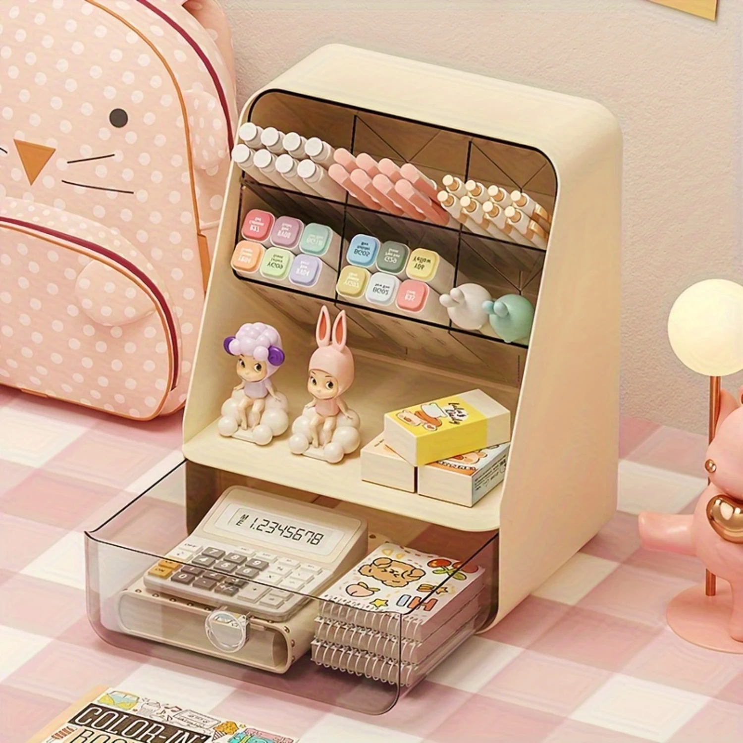 Bureaukast - Duurzaam en stijlvol - Transparante lade, markeerstifthouder, notitieorganizer, notitieboekjesplank - Perfect voor