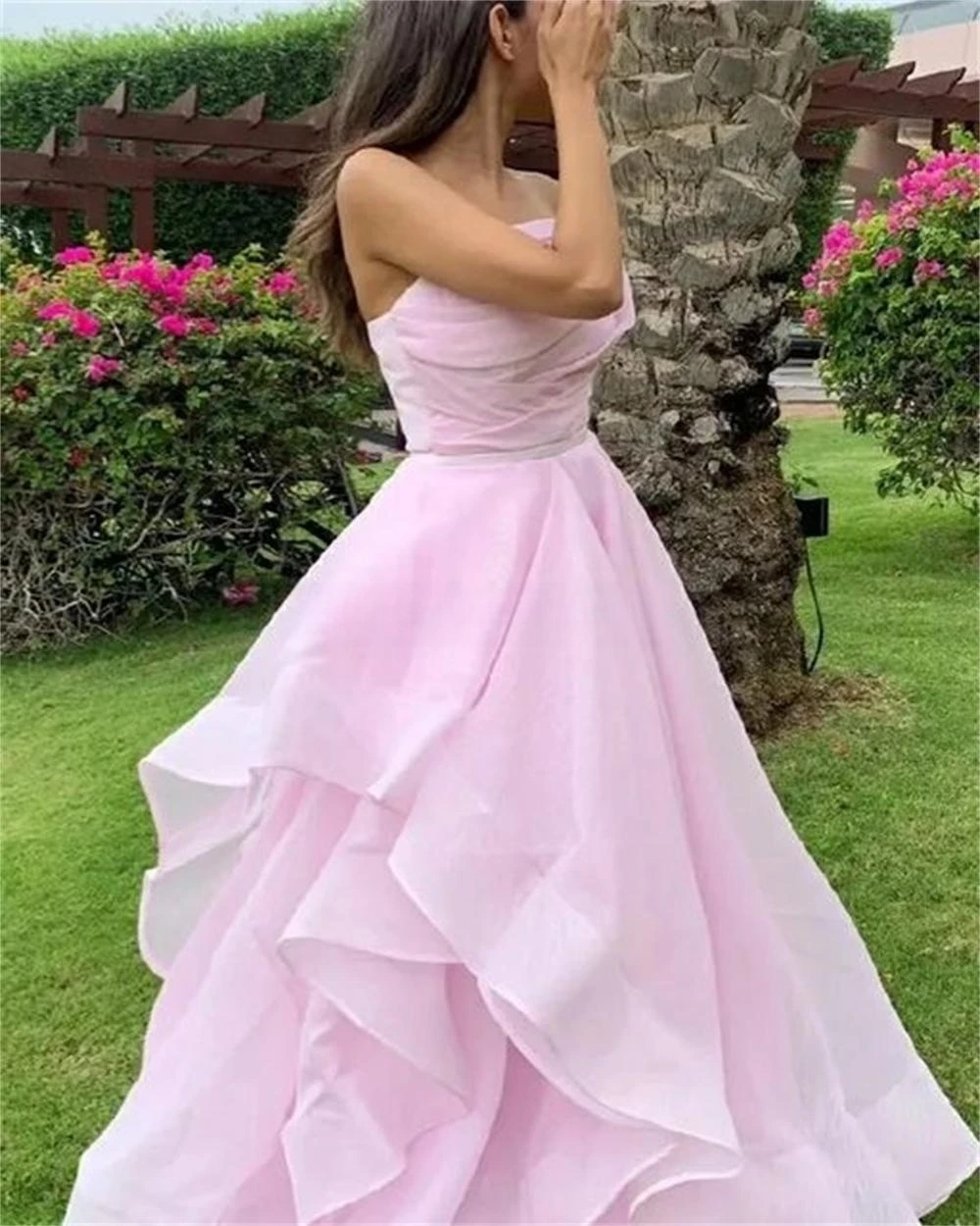 Prom Dresses Intricate Fashion Strapless A-line Layered Chiffon Formal Occasion Gownvestidos de graduación juveniles